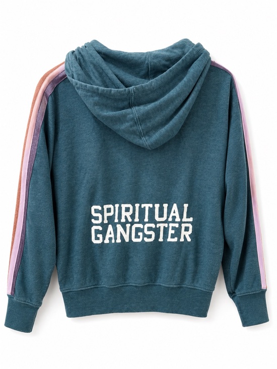 Spiritual Gangster Tops - Spiritual Gangster Teal Varsity Stripe Zip Hoodie Made USA Small